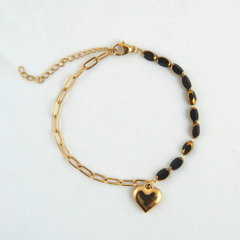 Milkyway Necklace + Golden Heart Black Beads Bracelet Combo