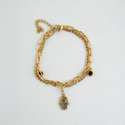 RGB Diamond Hand Charm Bracelet Gold Plated, Waterproof and Anti-Tarnish - 8 inches