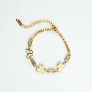 Triple Butterfly Pearl Bracelet Gold Plated, Waterproof and Anti-Tarnish - 8 inches