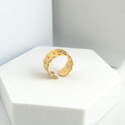 Leaf Stack Adjustable Ring Gold Plated