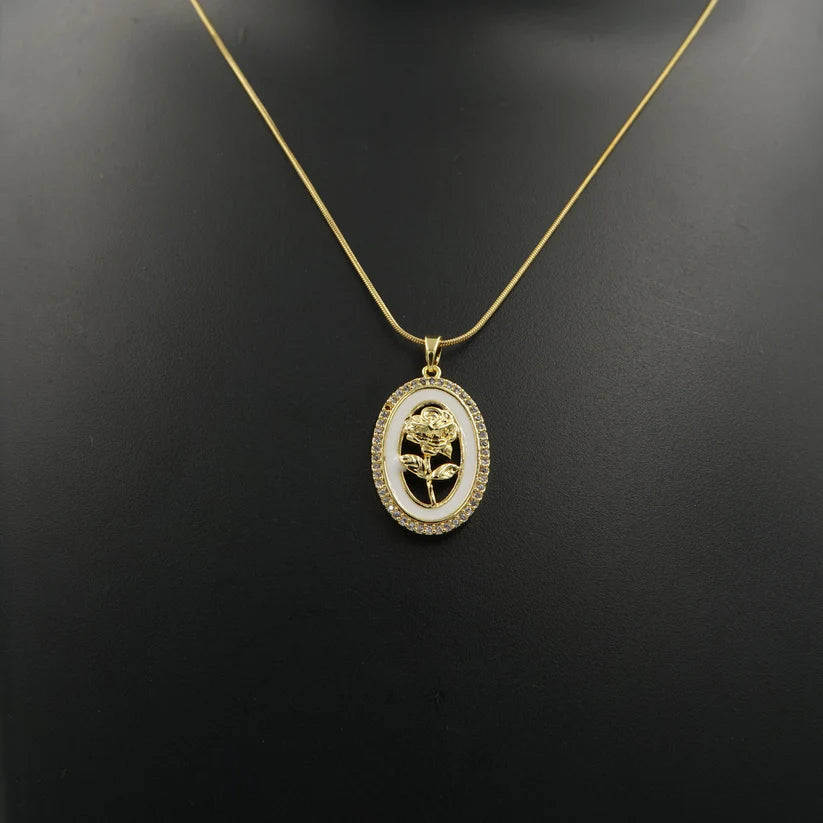 Golden Rose Enamel Necklace + Blue Rose Enamel Necklace Combo