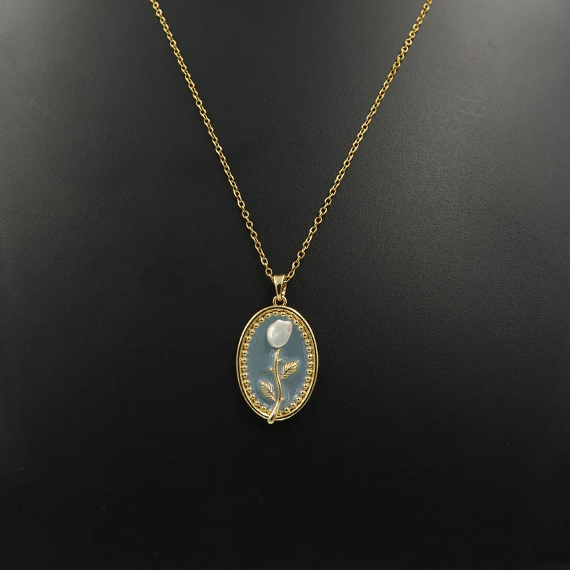 Golden Rose Enamel Necklace + Blue Rose Enamel Necklace Combo