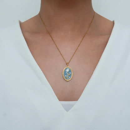 Golden Rose Enamel Necklace + Blue Rose Enamel Necklace Combo