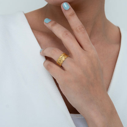 Leaf Stack Adjustable Ring Gold Plated