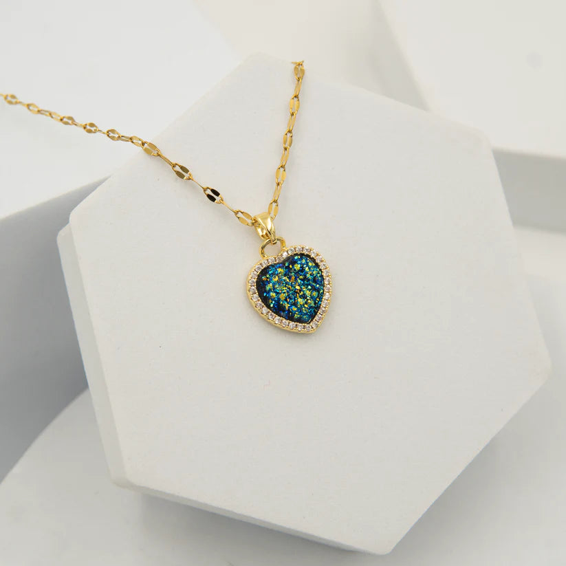 Milkyway Necklace + Golden Heart Black Beads Bracelet Combo