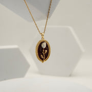 Maroon Rose Enamel Necklace Gold Plated, Waterproof and Anti-Tarnish