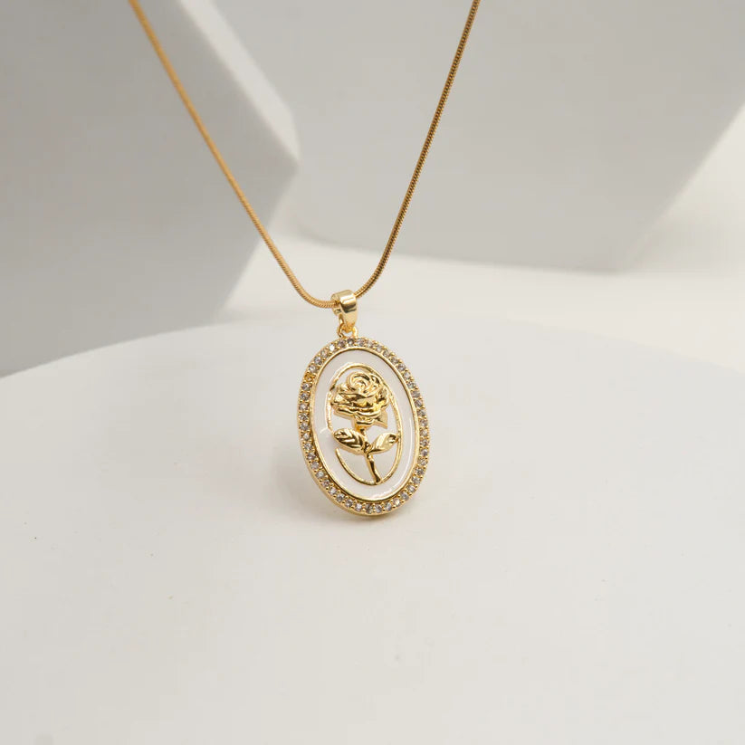 Golden Rose Enamel Necklace + Blue Rose Enamel Necklace Combo