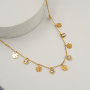 Floral Diamond Charms Necklace Gold Plated, Waterproof and Anti-Tarnish