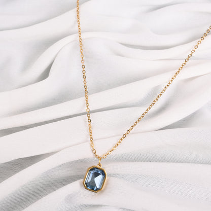 Emerald-Cut Crystal Pendant Necklace
