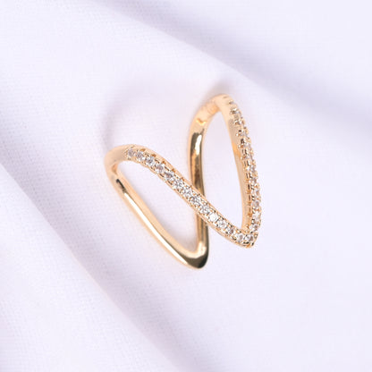 Classic V Diamond Studded Adjustable Ring Gold Plated AR49