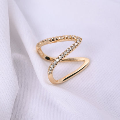 Classic V Diamond Studded Adjustable Ring Gold Plated AR49
