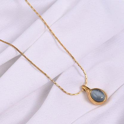 Grey Cat-Eye Teardrop Pendant Necklace