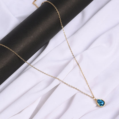 Blue Teardrop Crystal Pendant Necklace