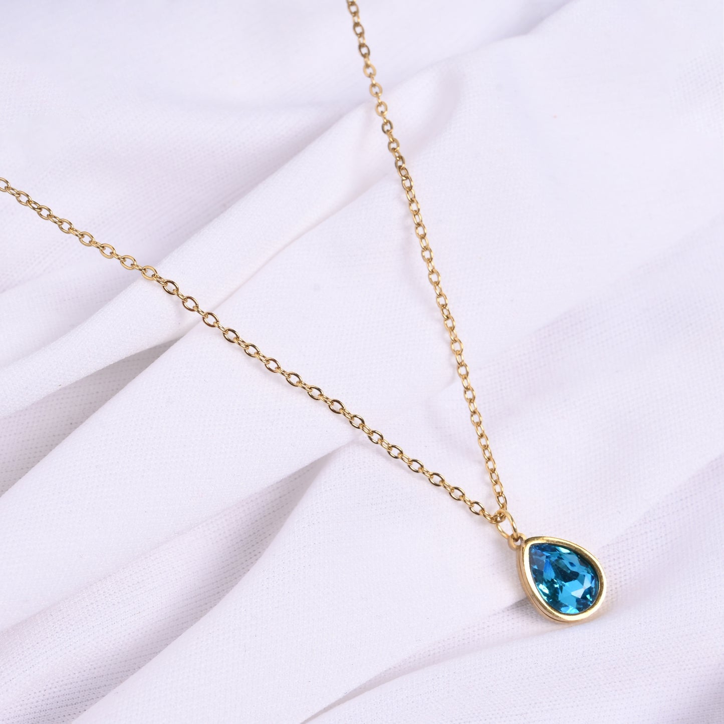 Blue Teardrop Crystal Pendant Necklace