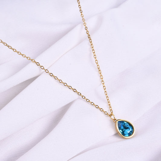 Blue Teardrop Crystal Pendant Necklace