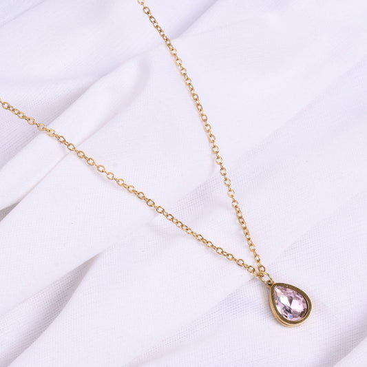 Pink Teardrop Crystal Pendant Necklace