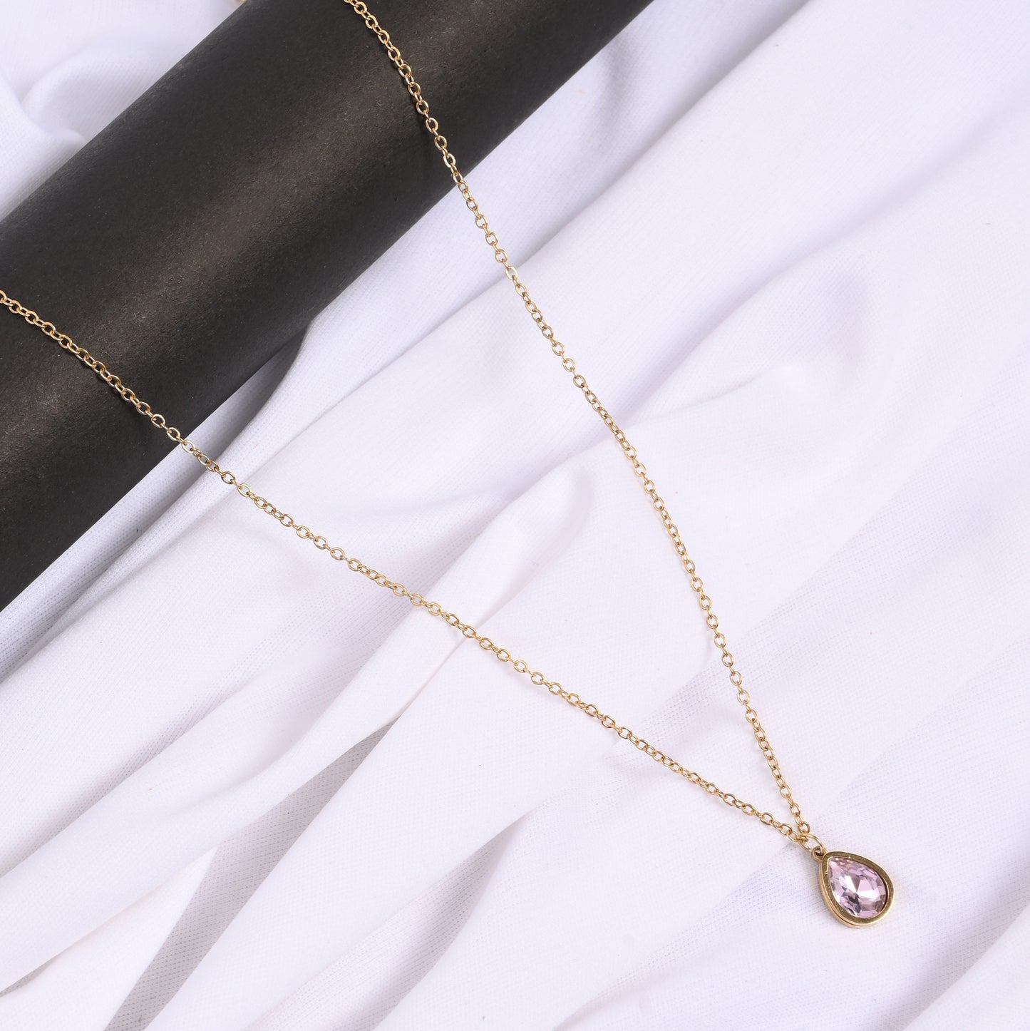 Pink Teardrop Crystal Pendant Necklace