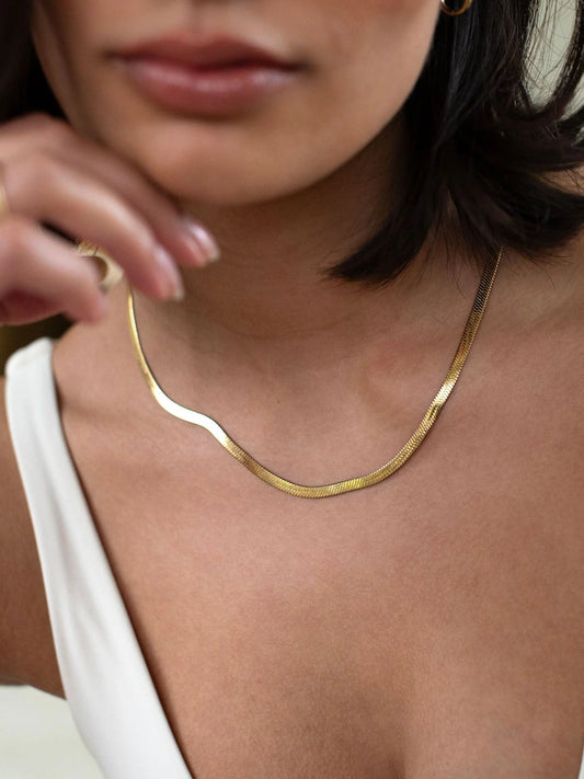 Flat Snake Chain Necklace Gold Tone