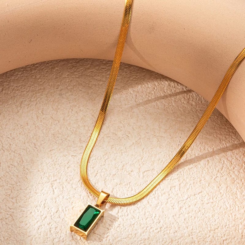 Emerald Rectangle Pendant Necklace
