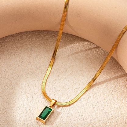 Emerald Rectangle Pendant Necklace
