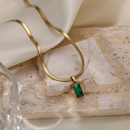 Emerald Rectangle Pendant Necklace