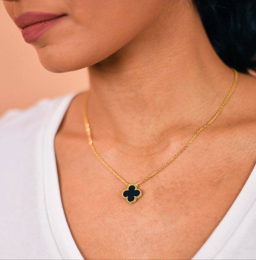 Elegant Luck Black Clover Necklace + Golden Touch Black Clover Bracelet Combo