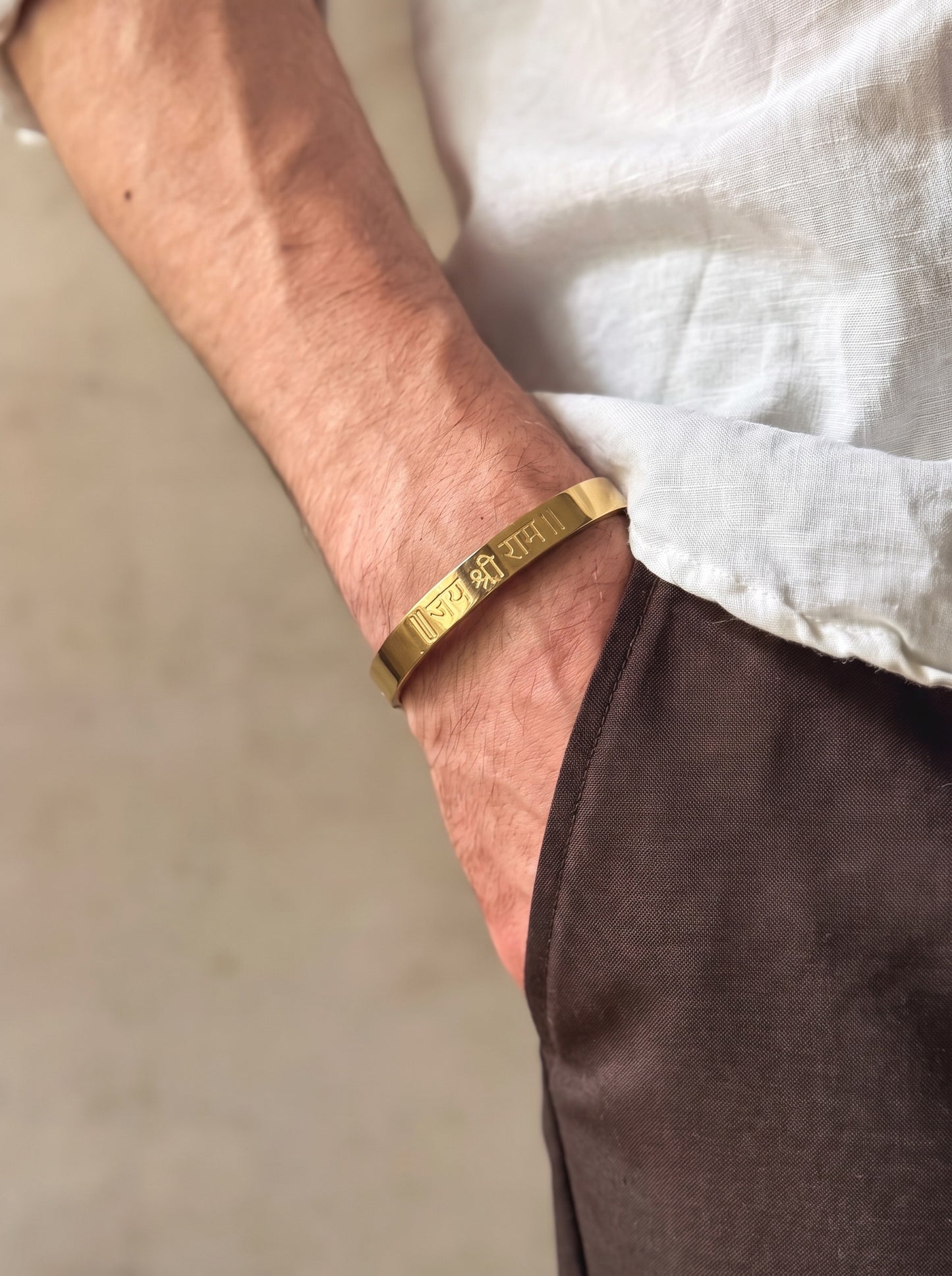 Jai Shri Ram Engraved Gold Kada for Men