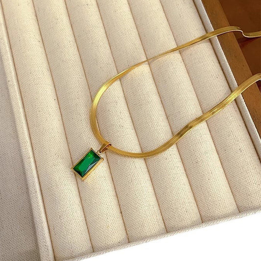 Emerald Rectangle Pendant Necklace