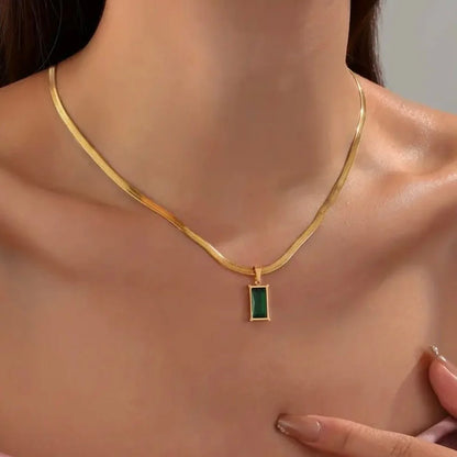 Emerald Rectangle Pendant Necklace