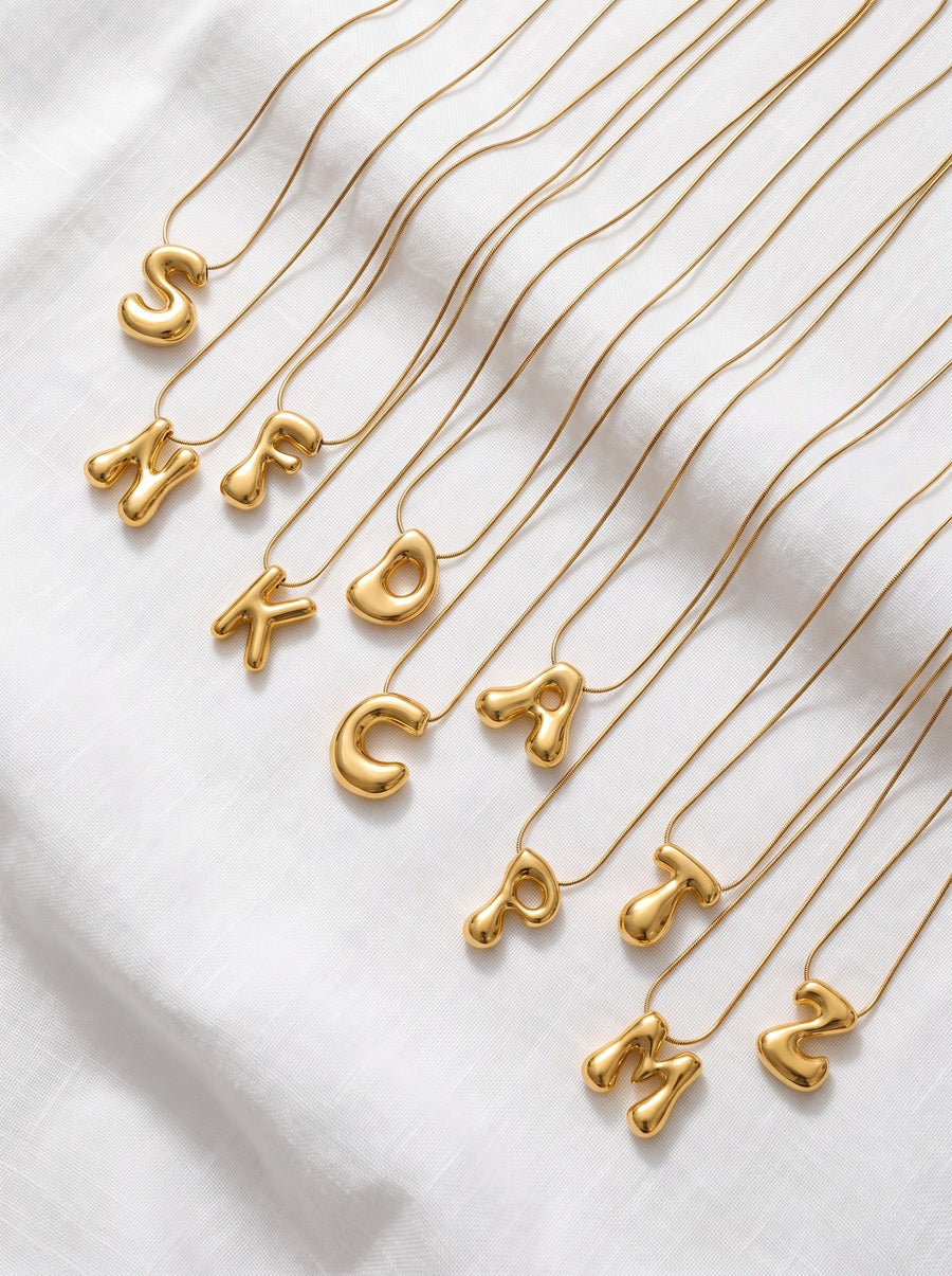 A-Z Bubble Initial Alphabet Letter Pendant Necklace