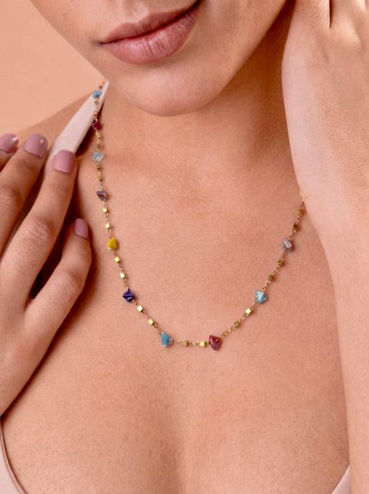 Golden Mosaic Stone Necklace