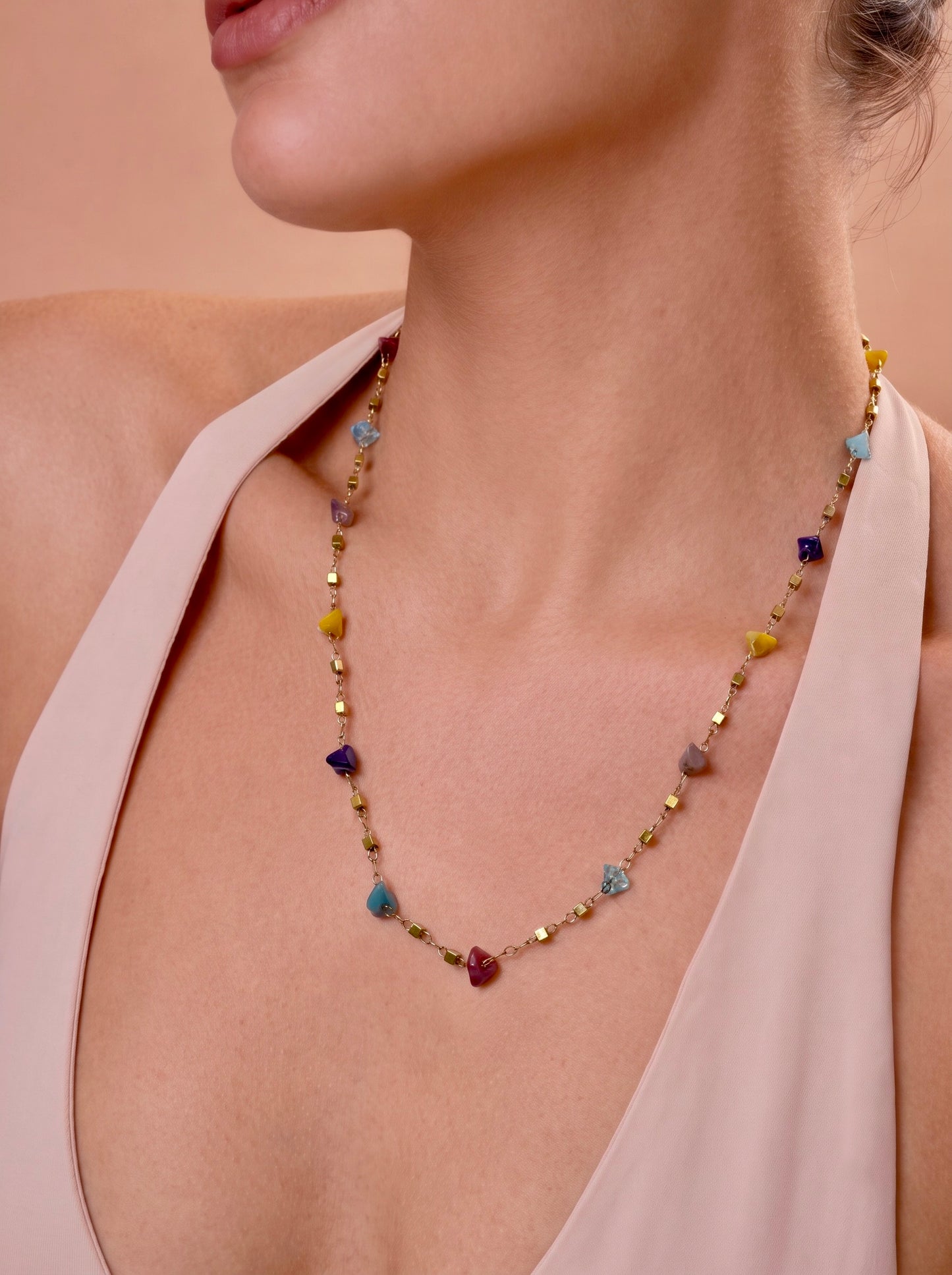 Golden Mosaic Stone Necklace