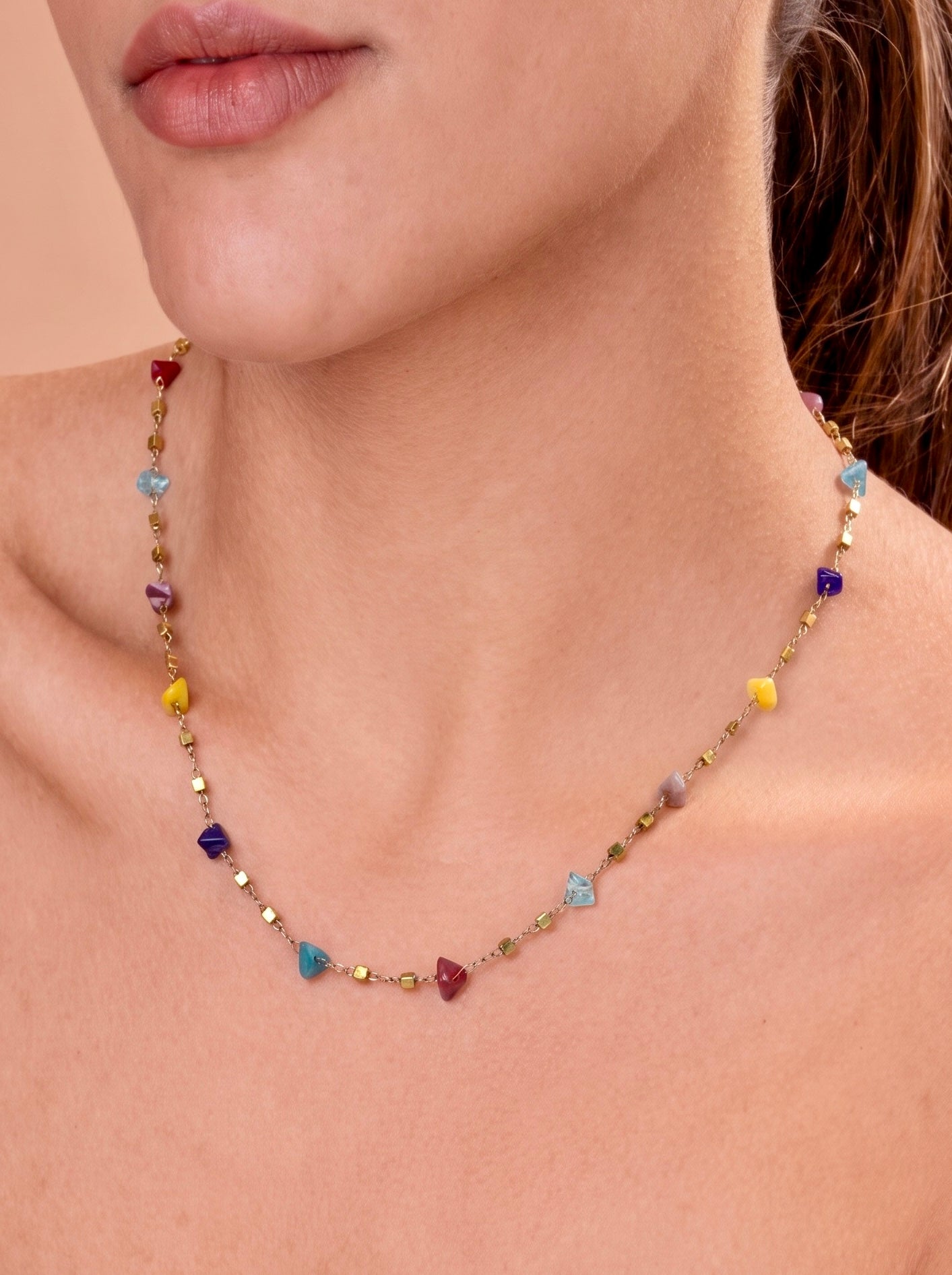 Golden Mosaic Stone Necklace
