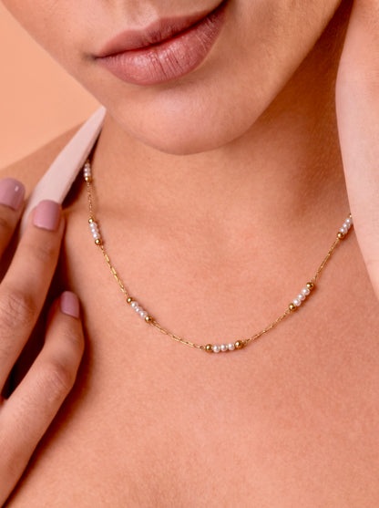 Golden Tri-Pearl Whisper Necklace