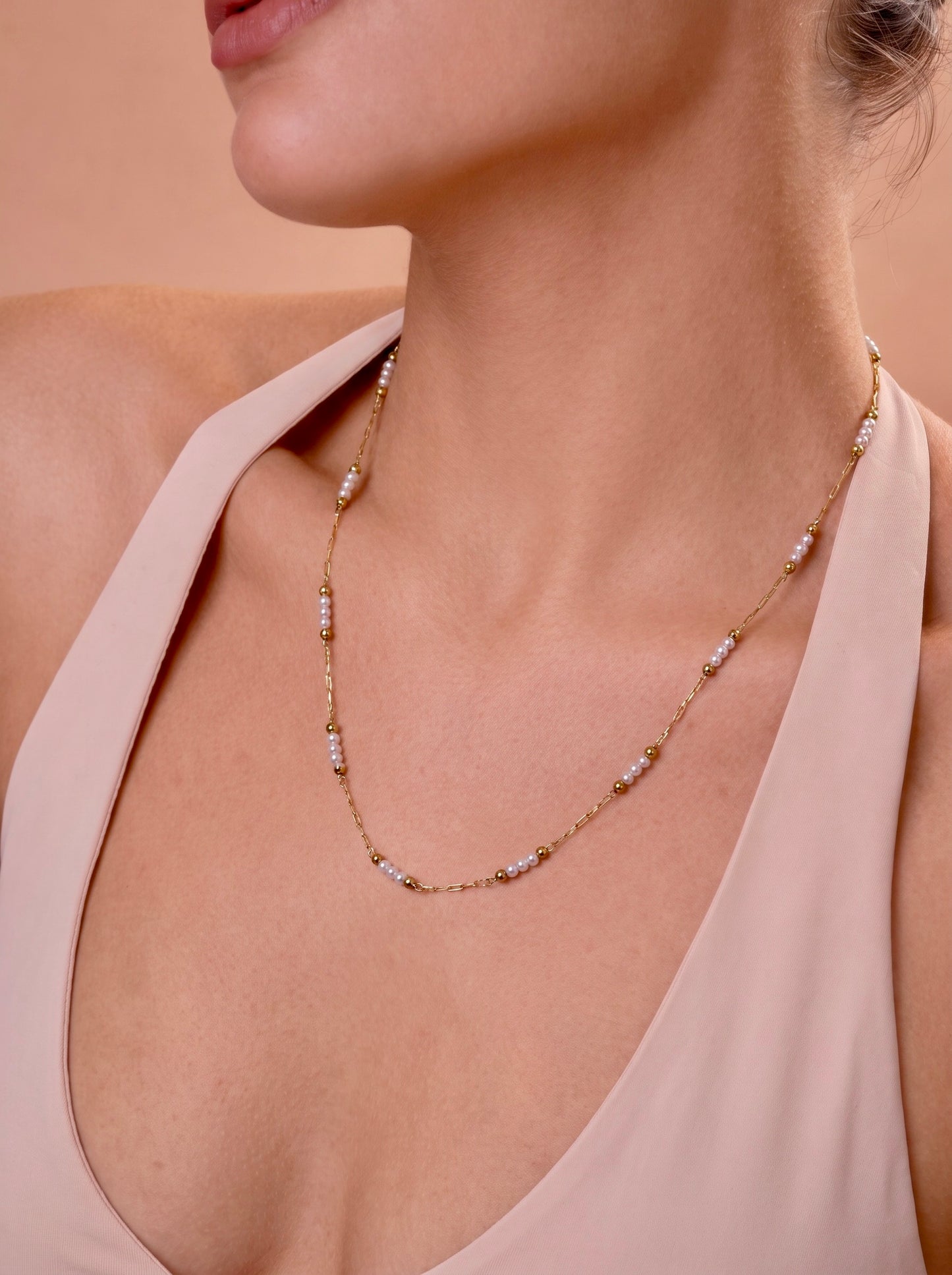 Golden Tri-Pearl Whisper Necklace
