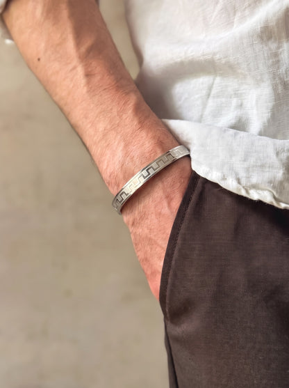 Silver Greek Pattern Men’s Kada