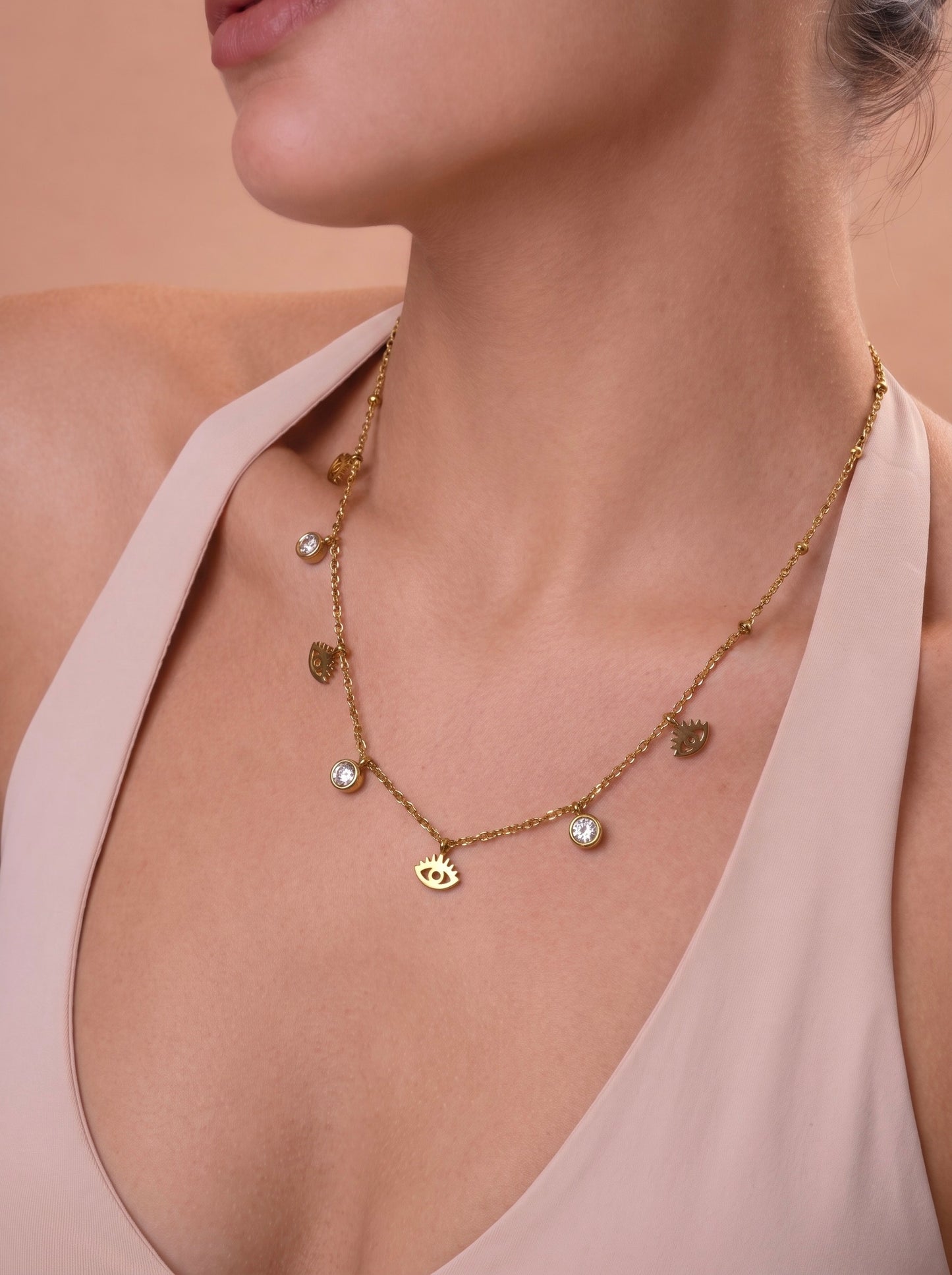 Golden Evil Eye Charm Necklace