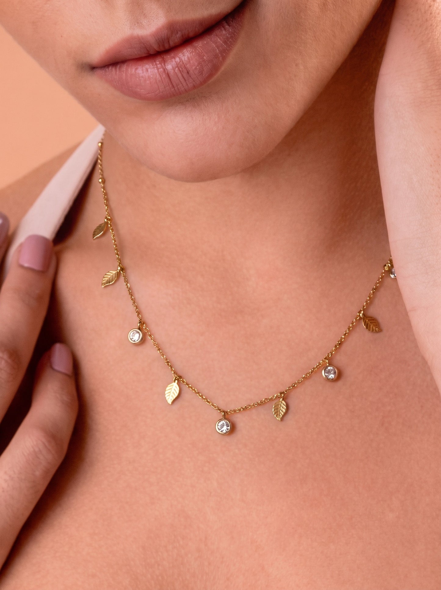 Leaf Diamond Charms Necklace