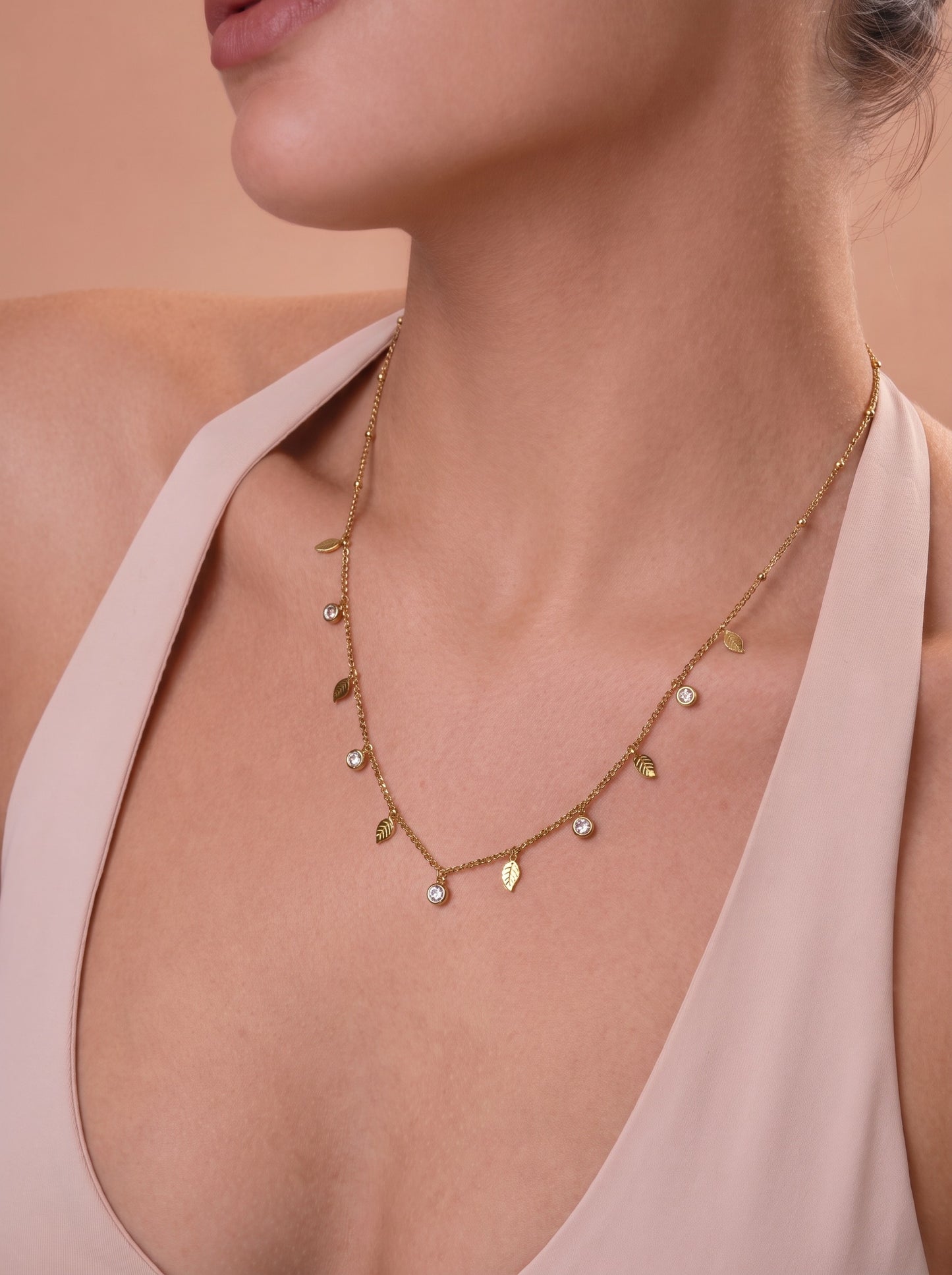 Leaf Diamond Charms Necklace