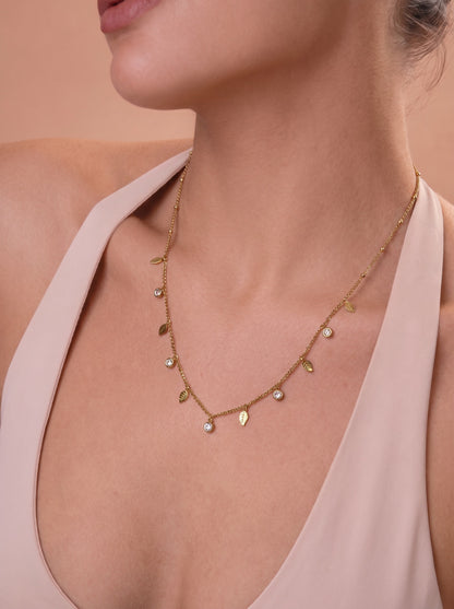 Leaf Diamond Charms Necklace