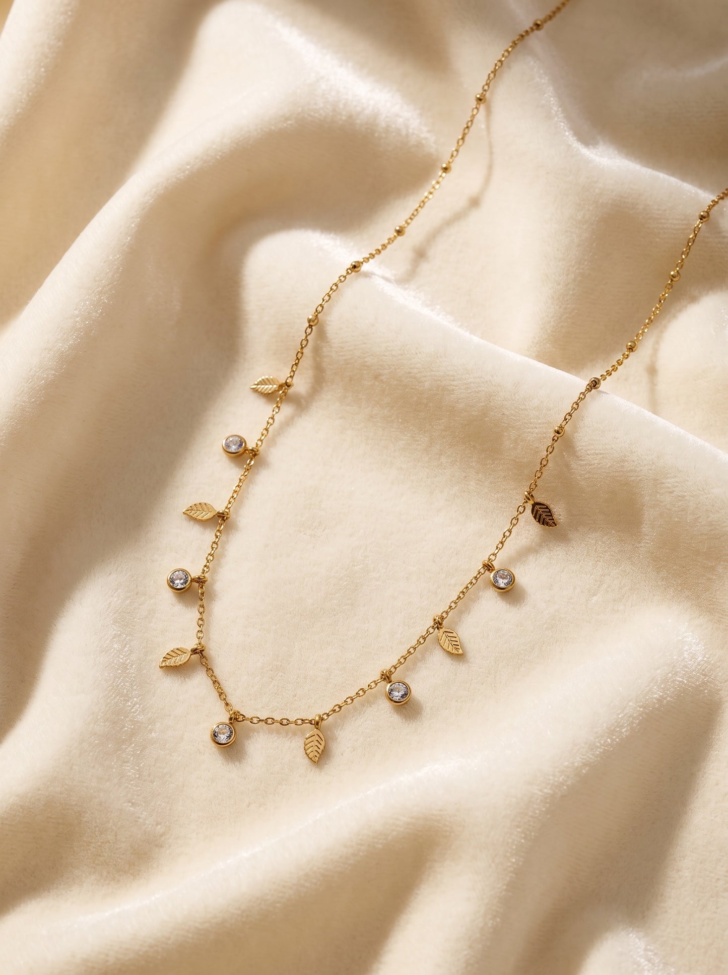 Leaf Diamond Charms Necklace