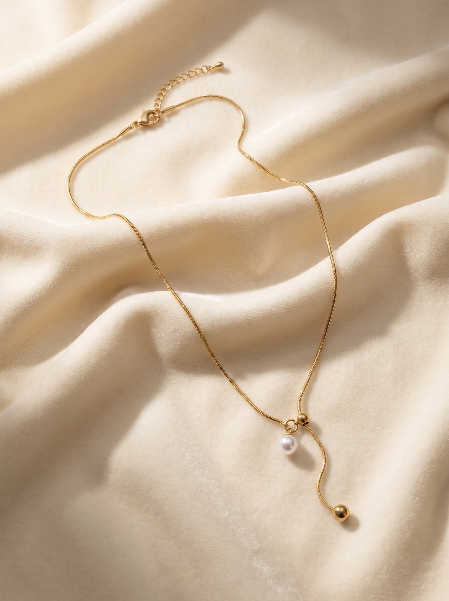 Golden Pearl Lariat Necklace
