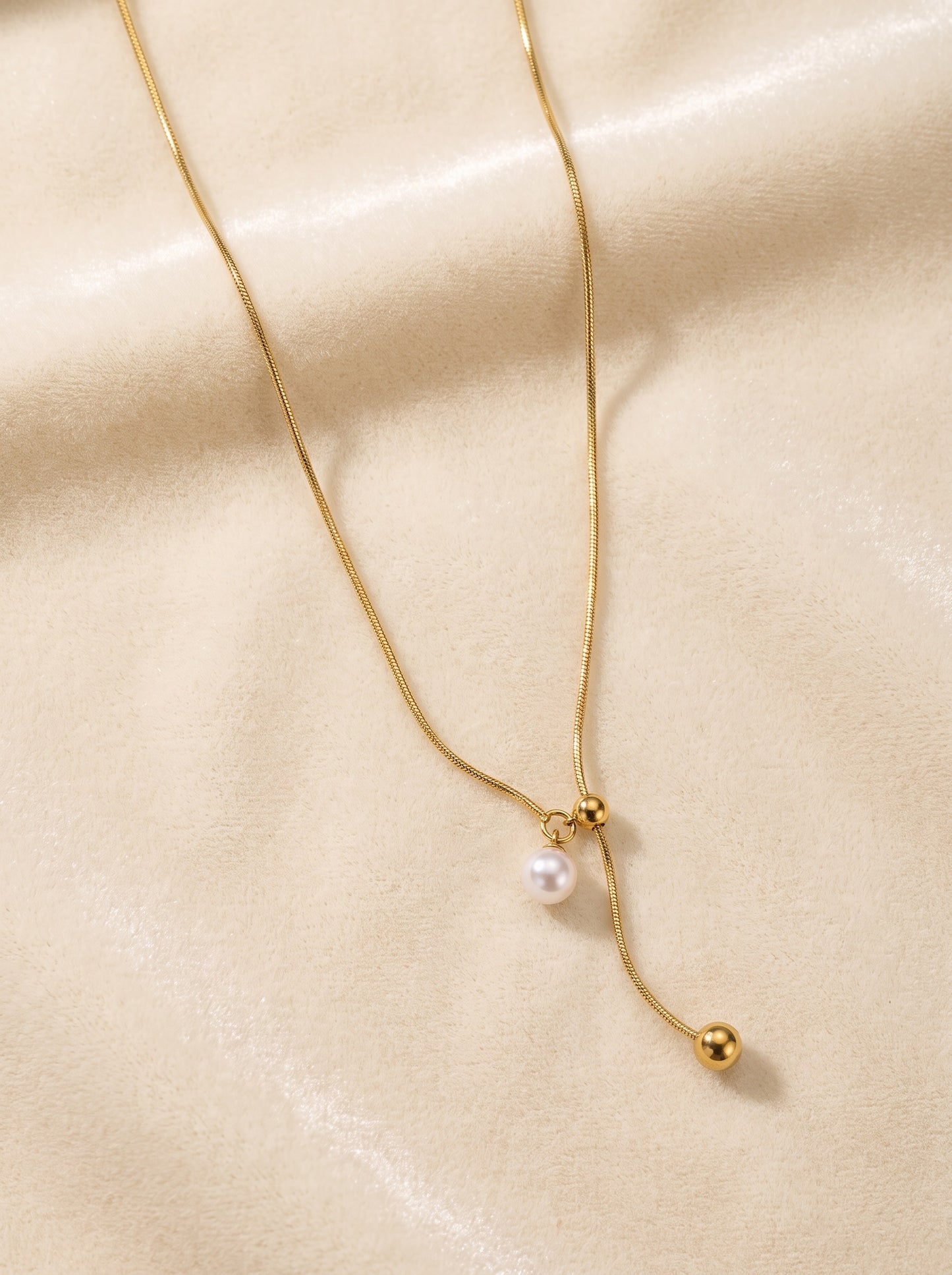 Golden Pearl Lariat Necklace