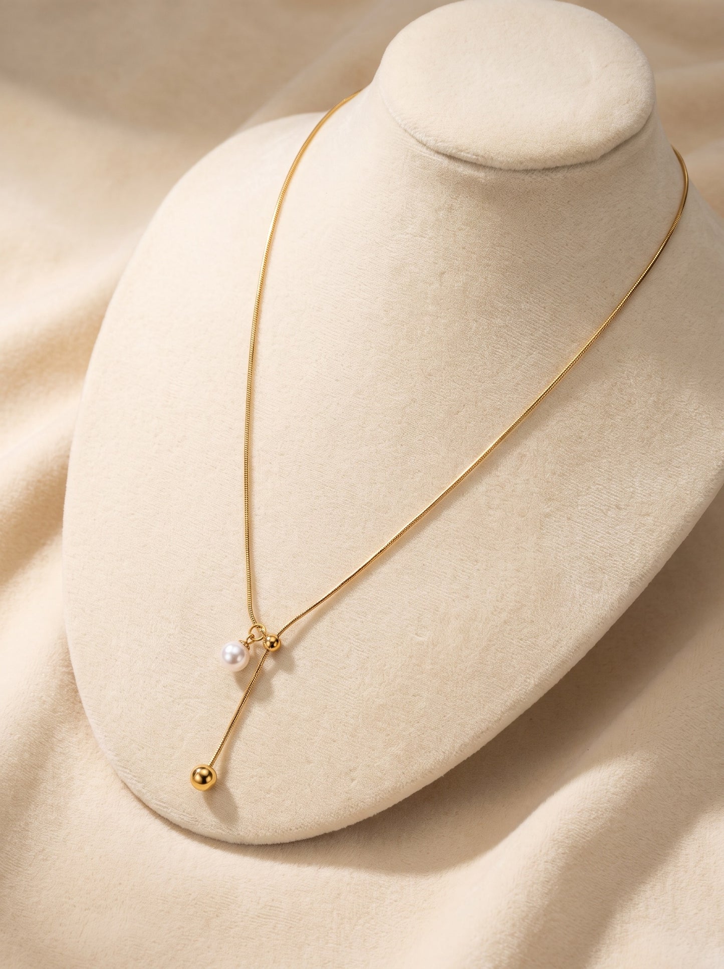 Golden Pearl Lariat Necklace