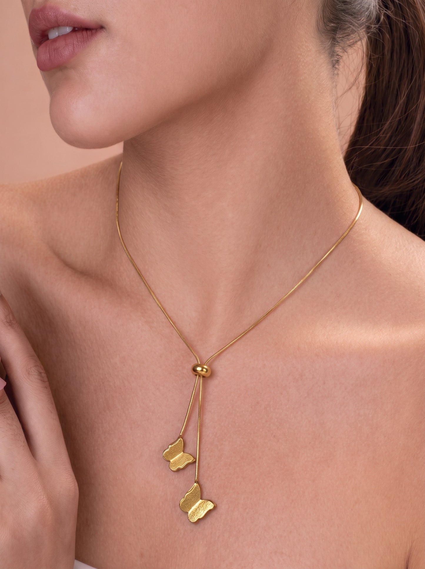 Golden Twin Butterfly Tassel Necklace