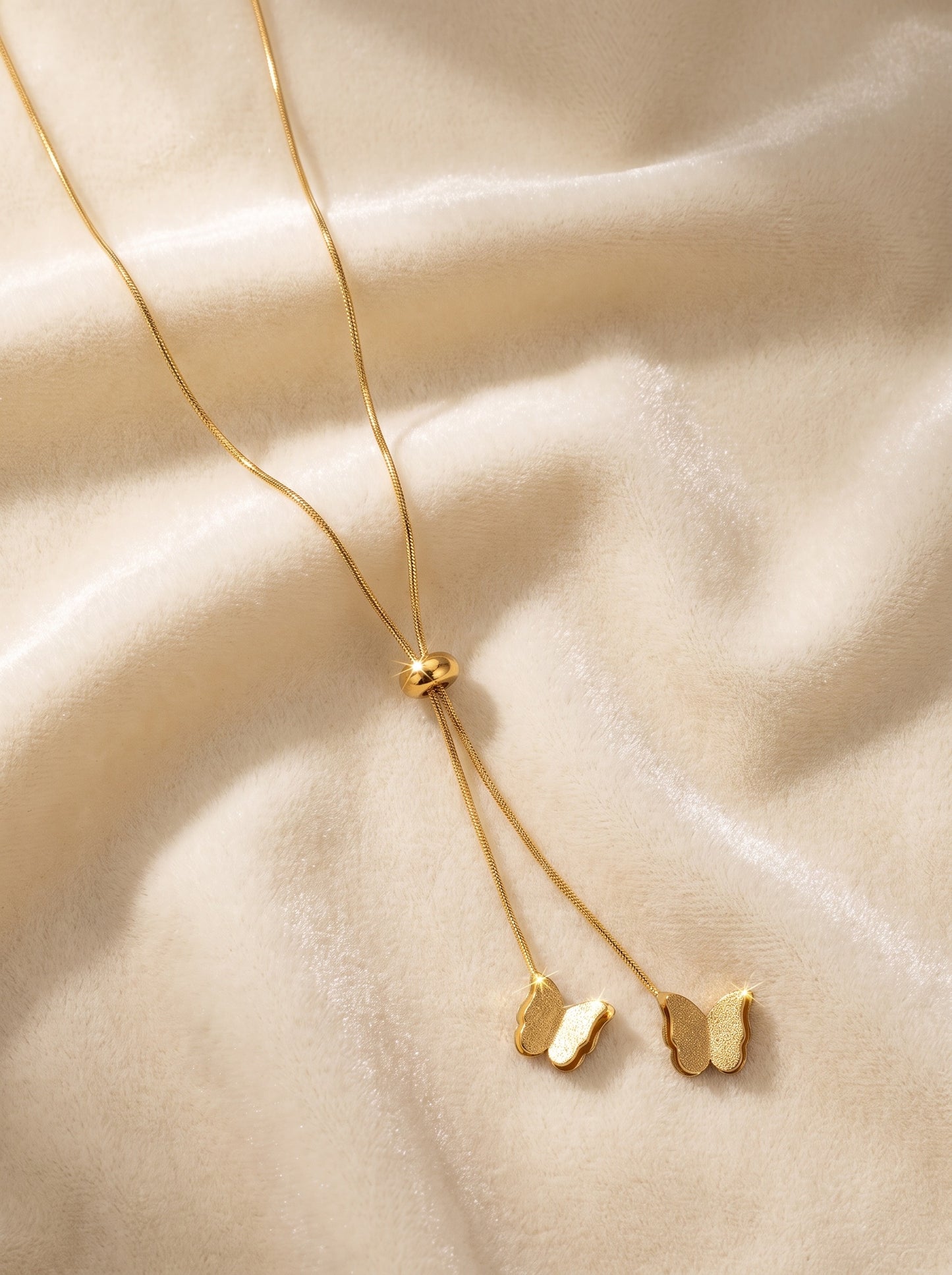 Golden Twin Butterfly Tassel Necklace