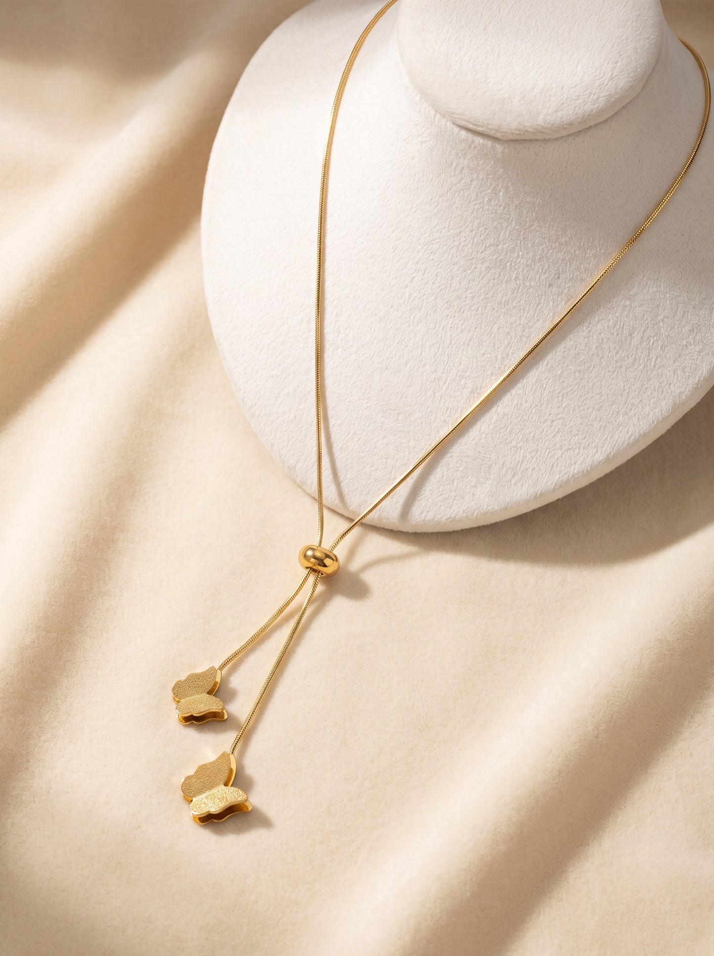 Golden Twin Butterfly Tassel Necklace