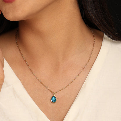 Blue Teardrop Crystal Pendant Necklace