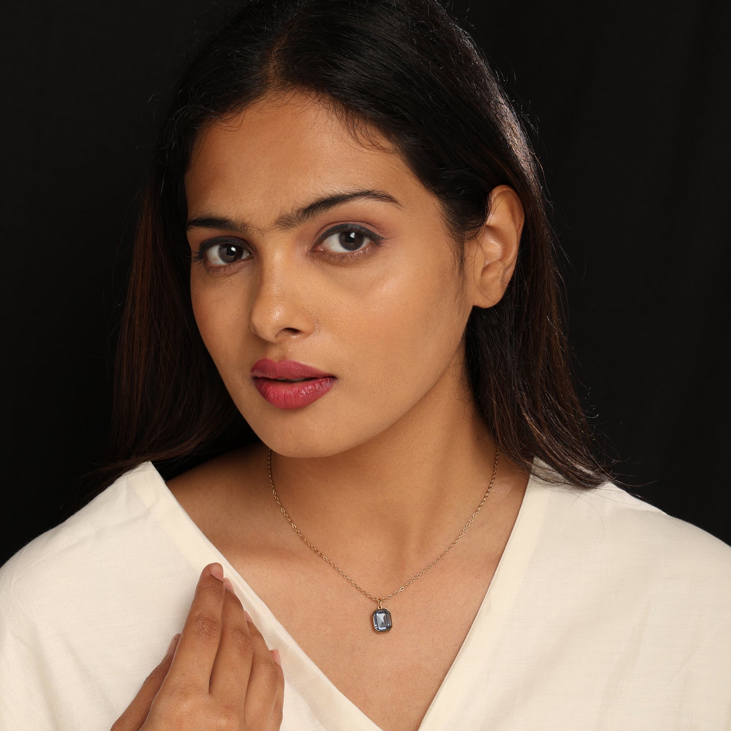 Emerald-Cut Crystal Pendant Necklace