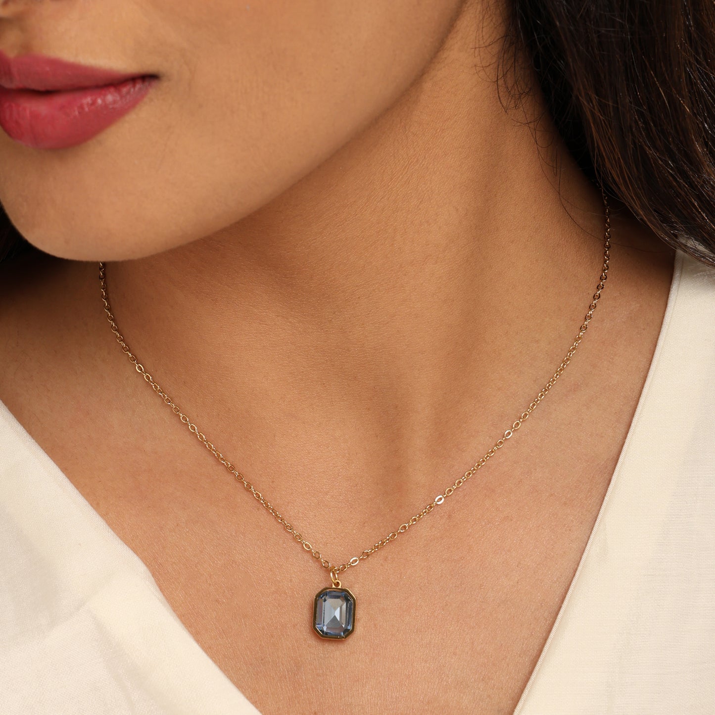 Emerald-Cut Crystal Pendant Necklace